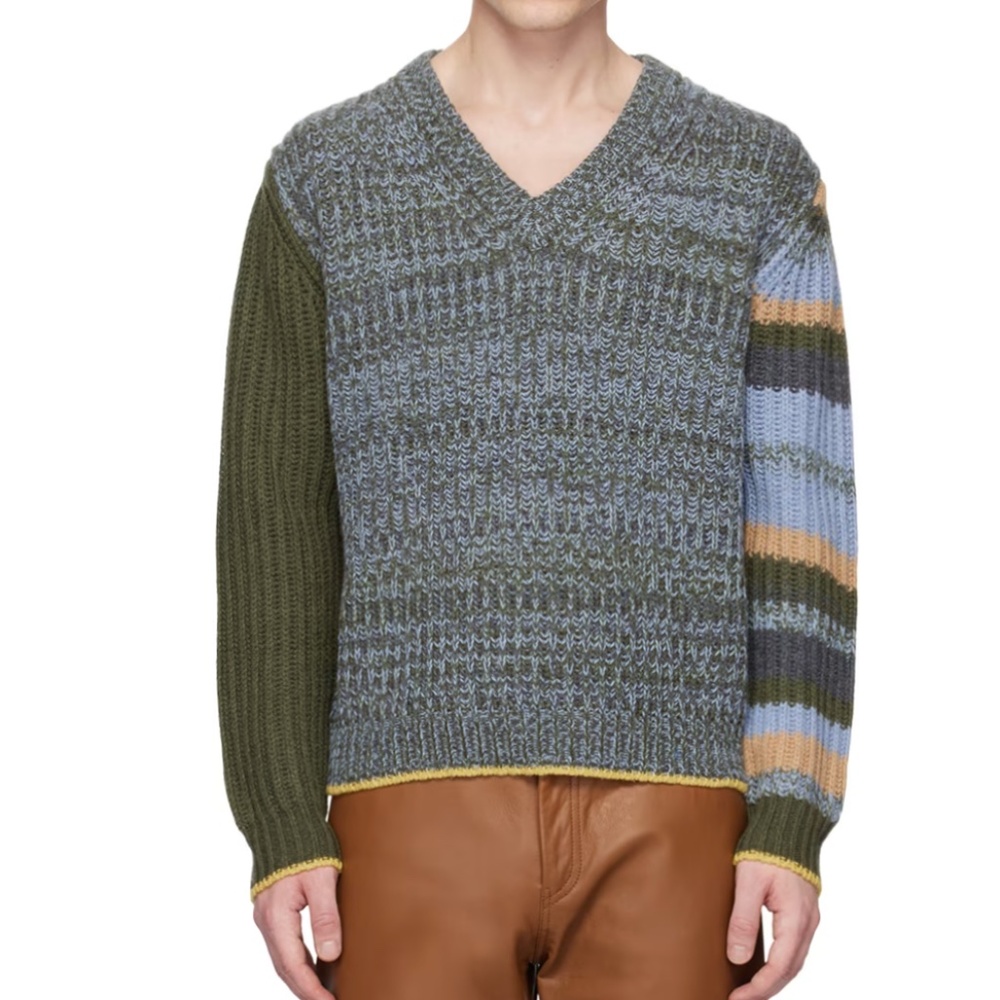 Alturazza Striped V-neck sweater Camo Green Sz 2 (m/l)